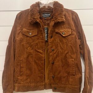 Jason Maxwell brown corduroy denim jacket fur collar‎ size M NWT